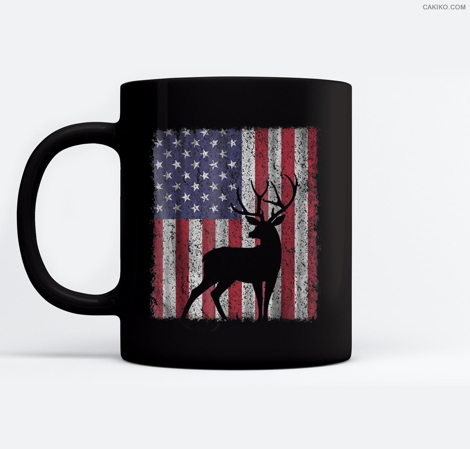 Hunting Deer American Flag Usa Bow Gun Patriotic Ceramic Coffee Black Mugs