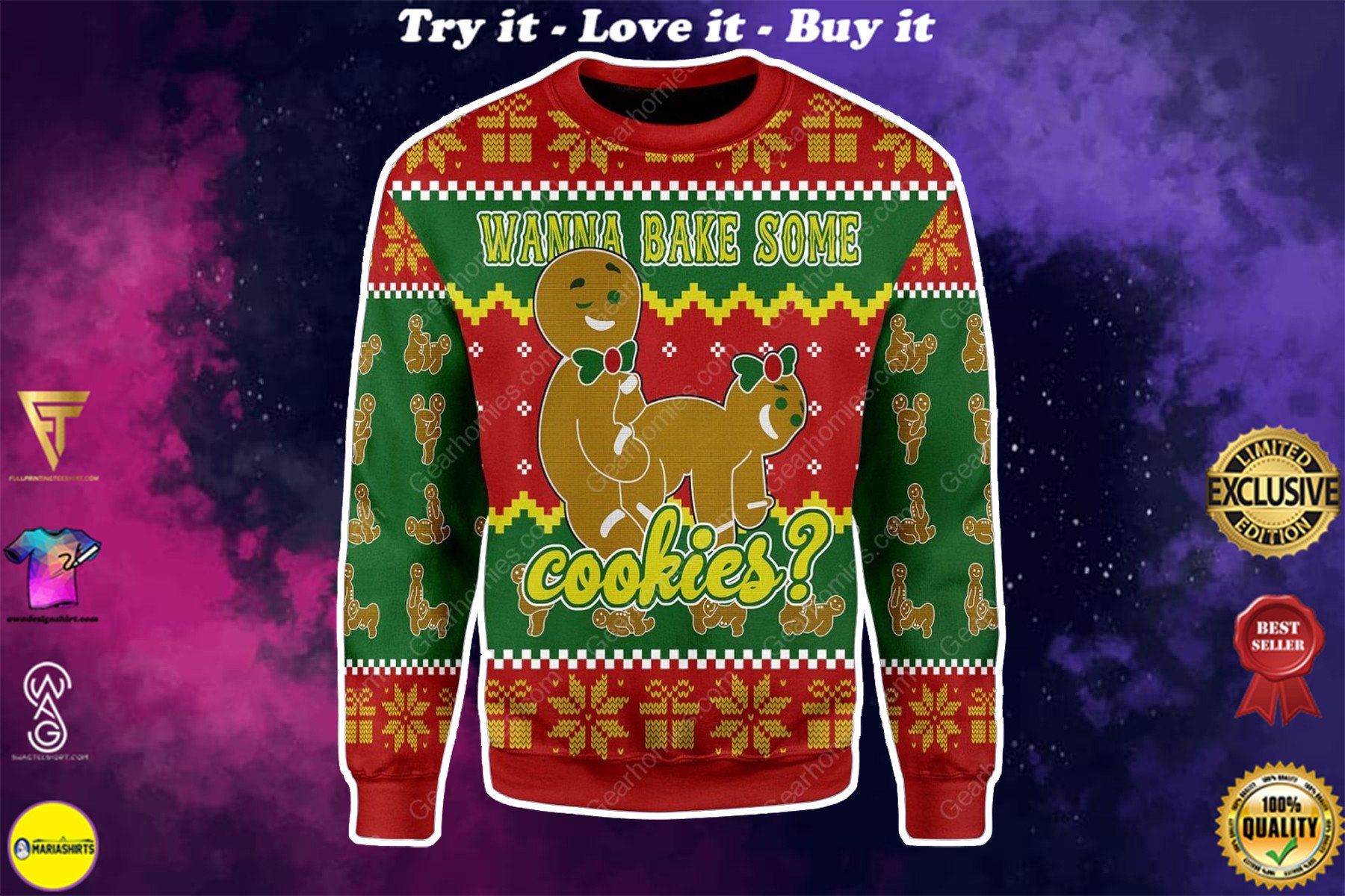 [High Quality] Wanna Bake Some Cookies All Over Printed Ugly Christmas Sweater