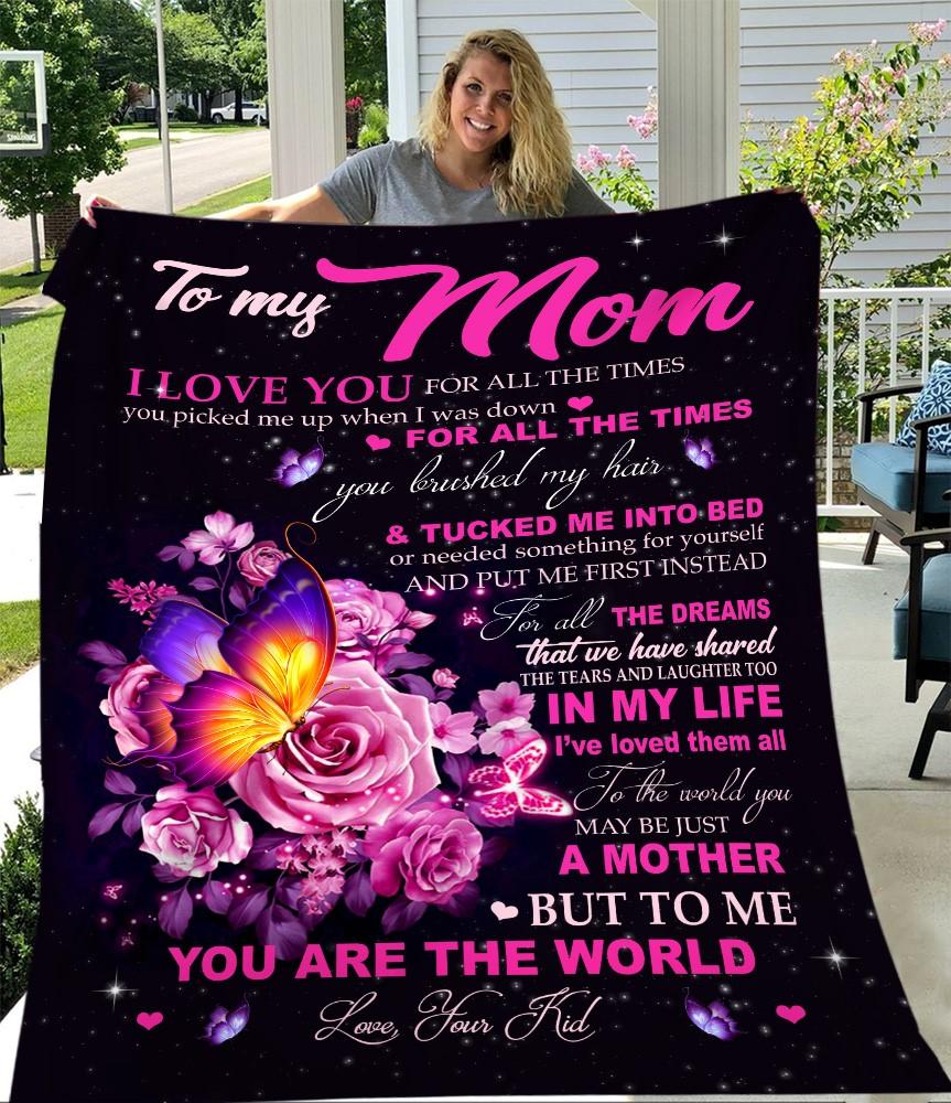 To My Mom You Are The World Fleece Blanket – Quilt Blanket, Mother S Day Greetings, Mother S Day Gift From Kids To Mom, Home Decor Bedding Couch Sofa Soft And Comfy Cozy