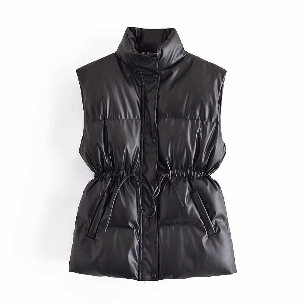 Women Black Sleeveless Leather Vest 2021 Autumn Winter Fashion Ladies Casual Waist Jacket Femal Loose Thick Warm Vest Coat alx