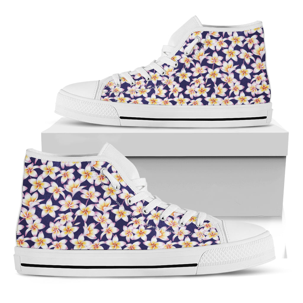 Watercolor Frangipani Flower Print White High Top Shoes