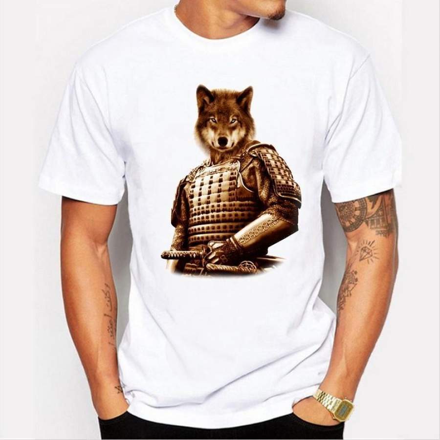 2019 Hot Sales New Fashion Armor Wolf design Men T-shirt Short Sleeve Tops Hipster Wolf Printed Tee