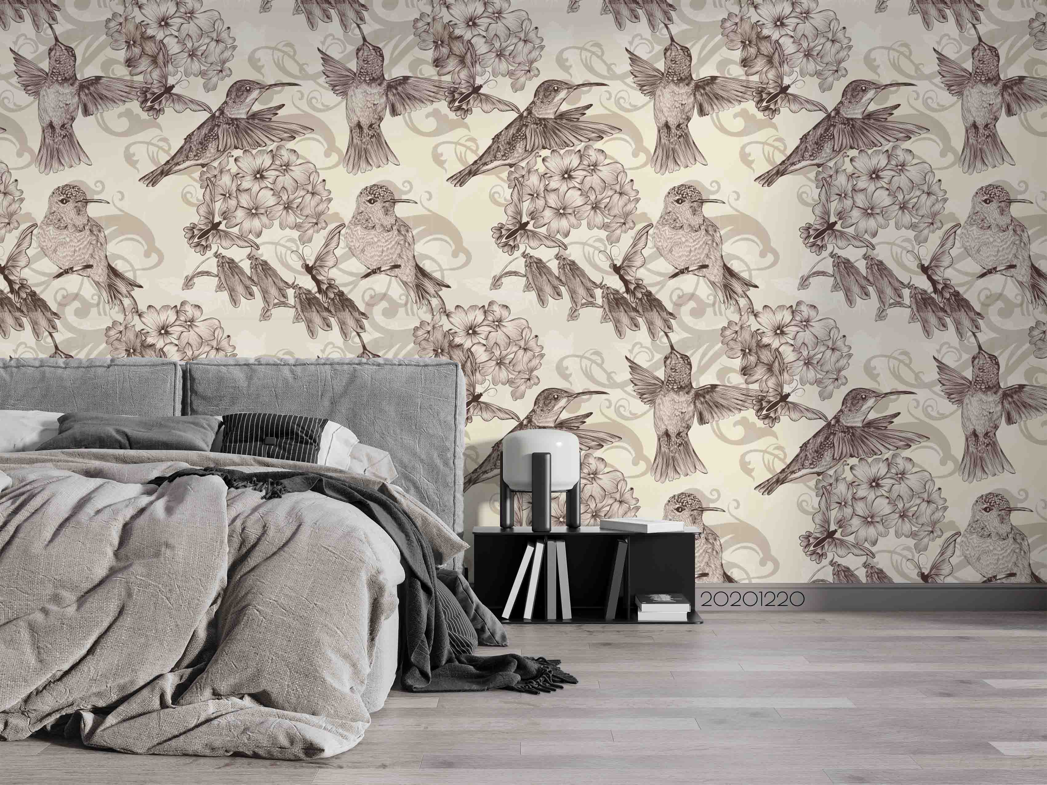 3D Hand Drawn Animal Bird Floral Wall Mural Wallpaper Lqh 47