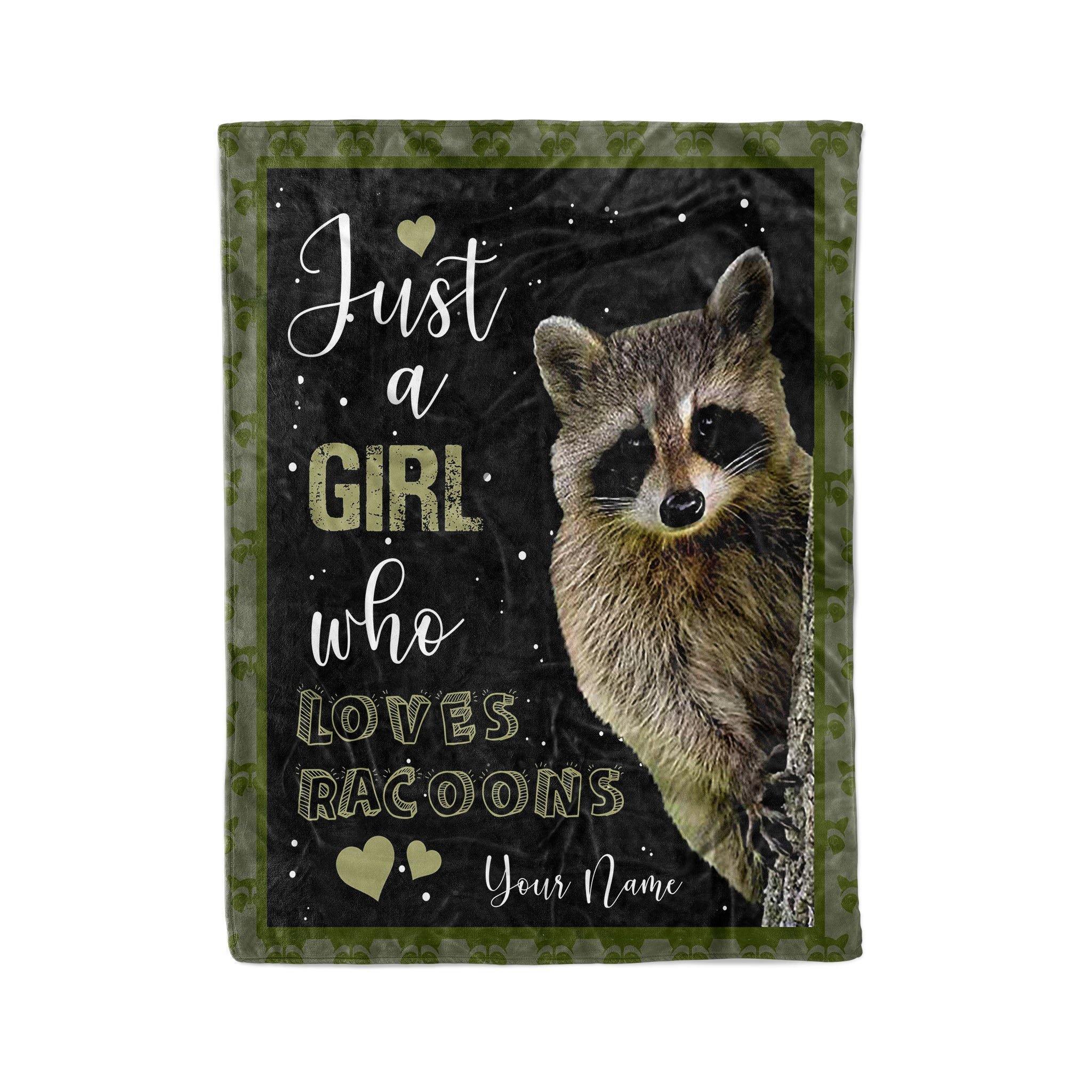 [Personalized Name] Just A Girl Who Loves Raccoons – Gift For Raccoons Lover Gifts For Family Unique Gifts Ideas For Home Decor  – Fleece Blanket Sherpa Blanket