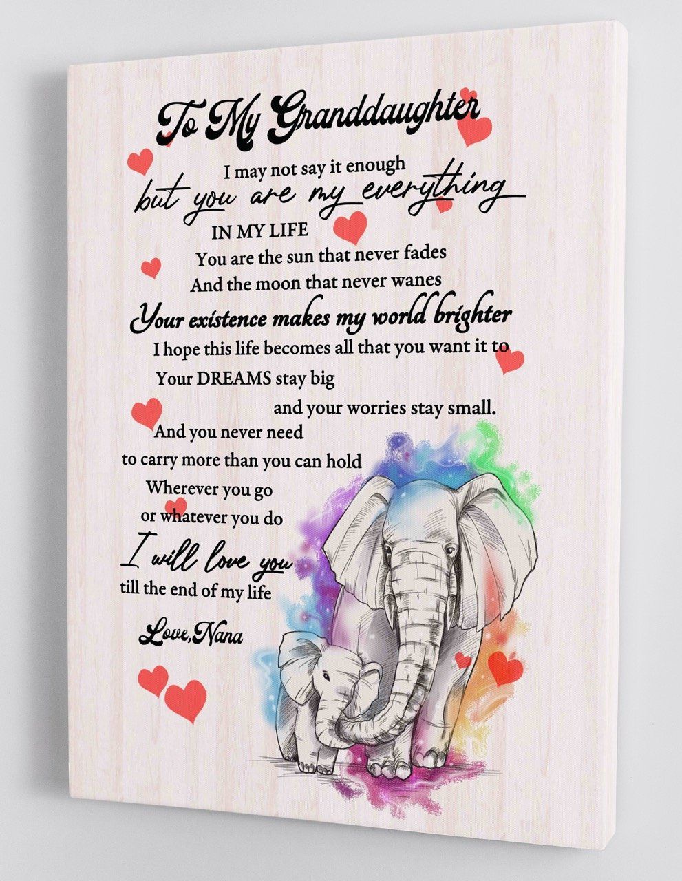 To My Granddaughter – From Nana – Elephant Framed Canvas Gift Poster Wall Art, Poster Print, Canvas Print Wall Decor