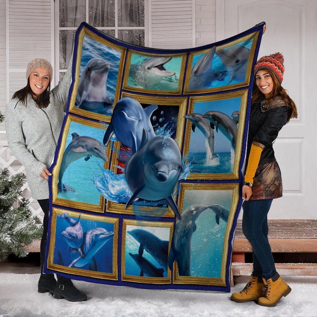 3D Cute Dolphins Sea Save The Ocean Fleece Blanket