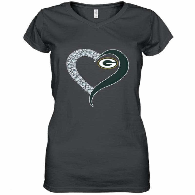 Diamond Green Bay Packers Heart shirt Women's V-Neck T-Shirt