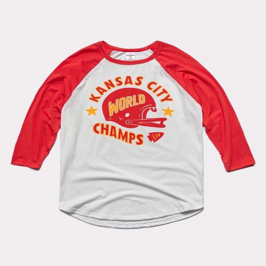 Kansas City World Champs White & Red Arrowhead Raglan T-Shirt