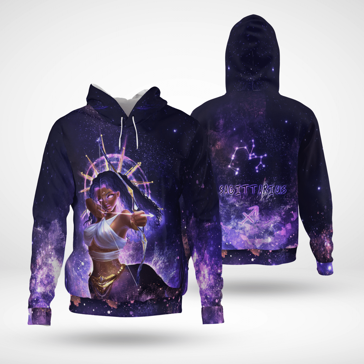 Zodiac Sagittarius Girl All Over Print Shirt 3D Hoodie For Black Queen Sagittarius Clothing