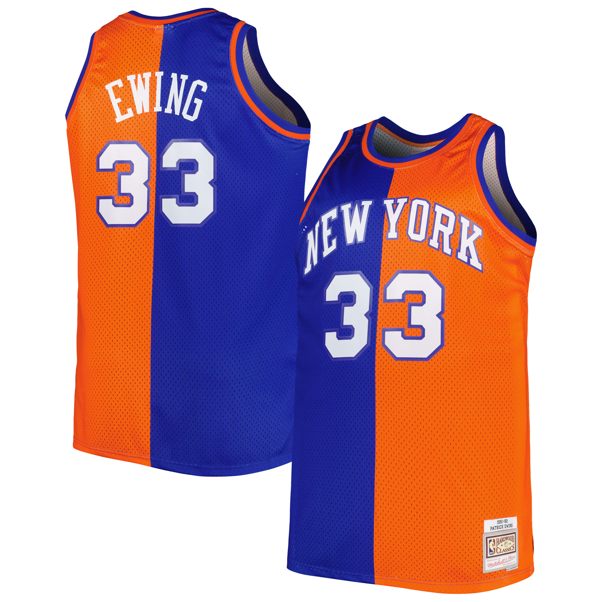 Patrick Ewing New York Knicks Mitchell & Ness Big & Tall Hardwood Classics 1991/92 Split Swingman Jersey – Blue/Orange