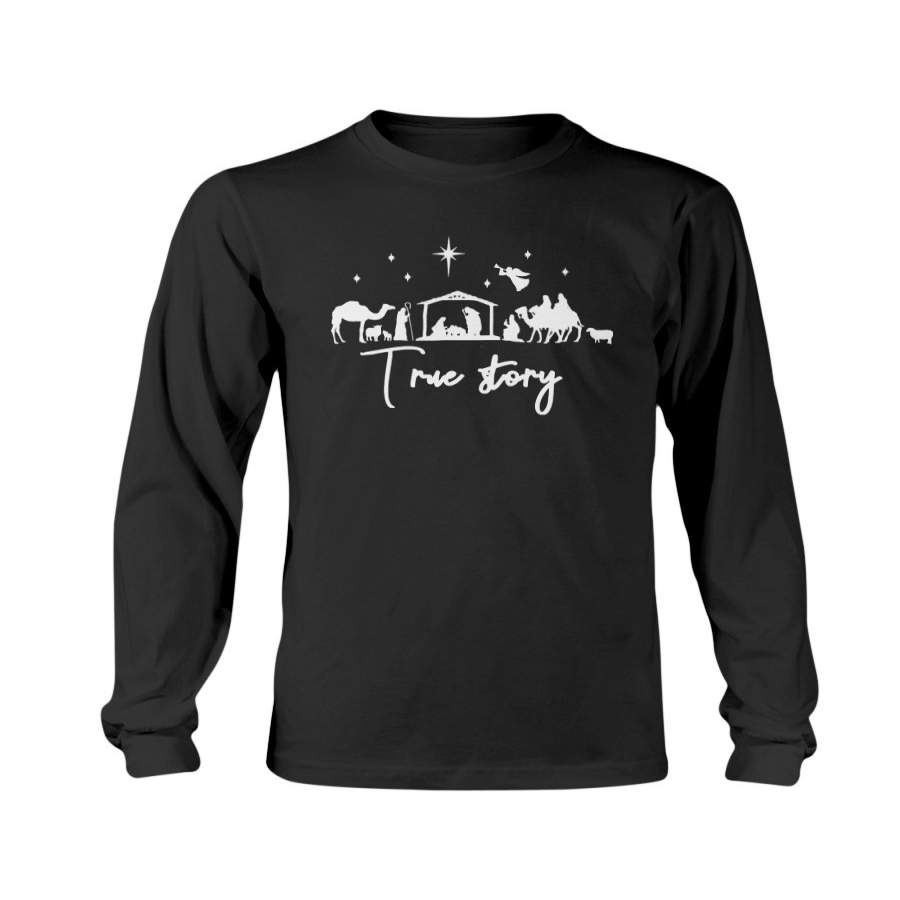 True Story Nativity Christmas Baby Jesus Manger Catholic Sweatshirt & Hoodie