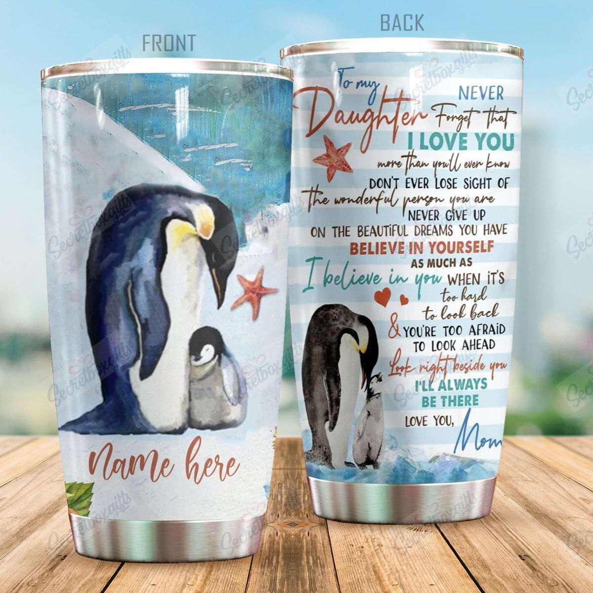 Personalized To My Daughter Ill Be There Penguin Nc1410455Cl Stainless Steel Tumbler Travel Customize Name, Text, Number, Image