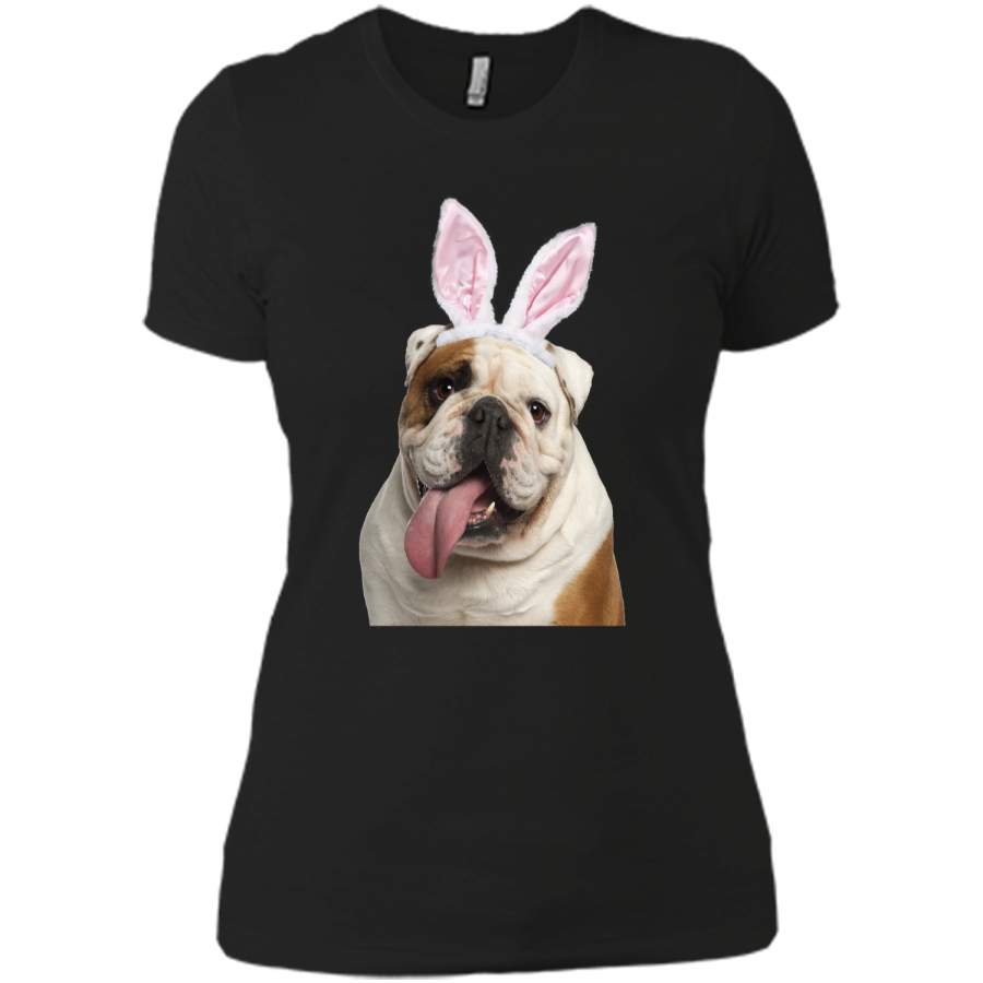 Bulldog Wearing Easter Bunny Ears Dog T-Shirt Next Level Ladies Boyfriend Tee