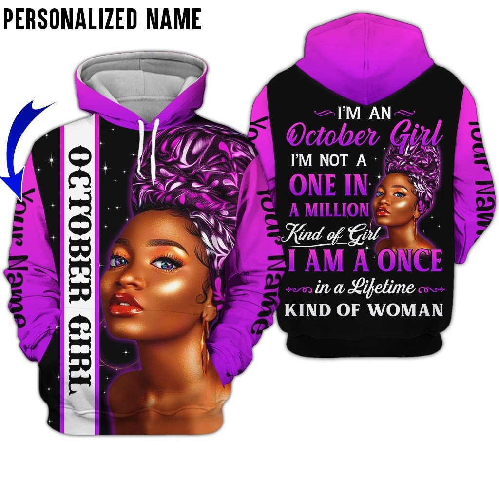 Personalized Name Birthday Outfit October Girl  Kind Of Woman Purple All Over Printed Birthday Shirt