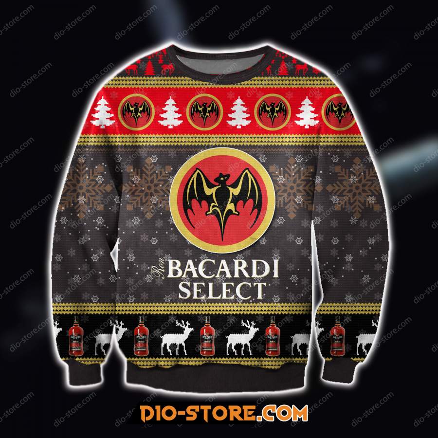 3D ALL OVER PRINT BACARDI SELECT RUM WINE UGLY CHRISTMAS SWEATER