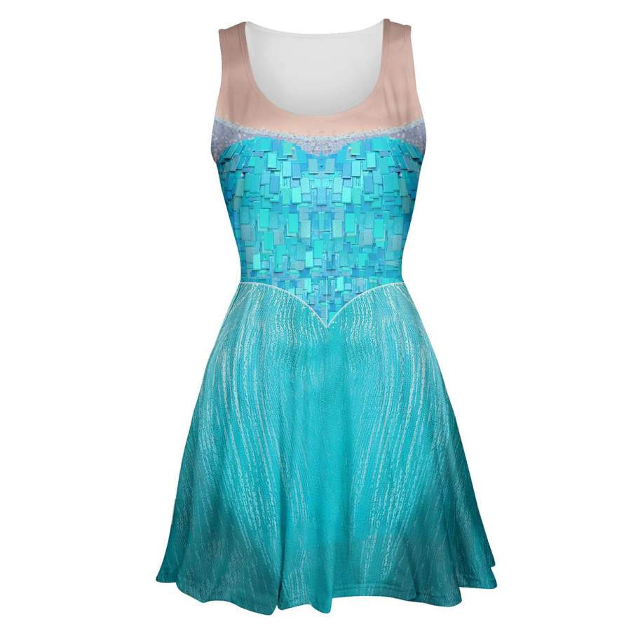 3D All Over Printed Skater Dress – Elsa Frozen