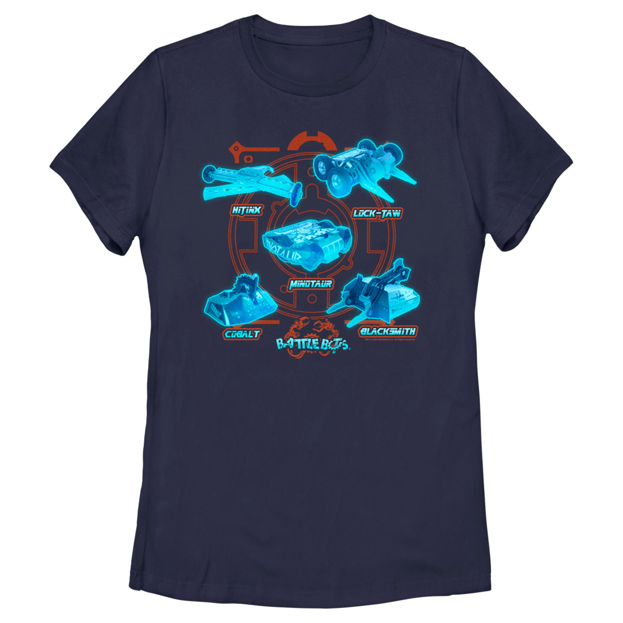 Women’S Battlebots Blue Neon Robots T-Shirt