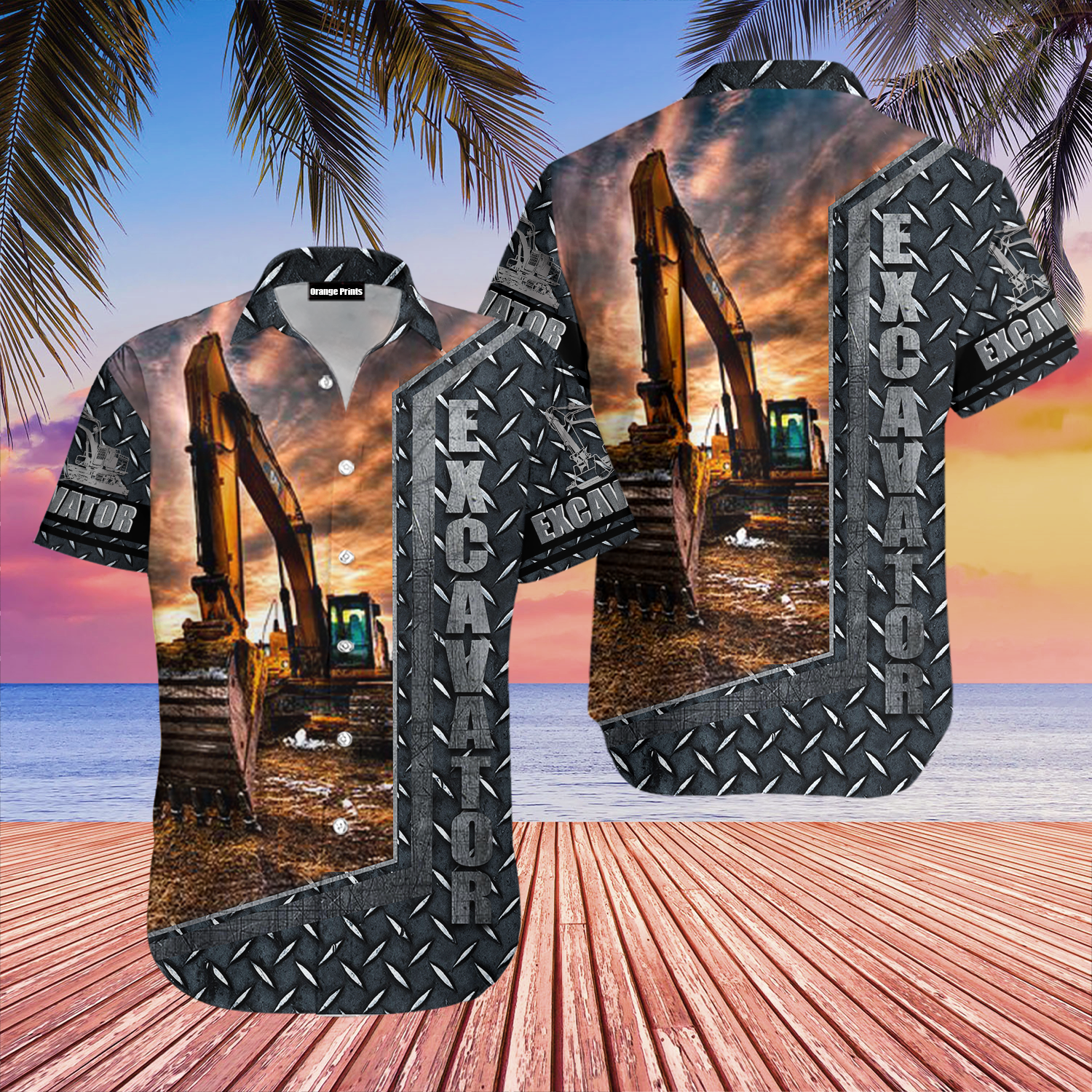 Excavator Heavy Equipment Gray Aloha Hawaii Shirts For Men Women Ha46576