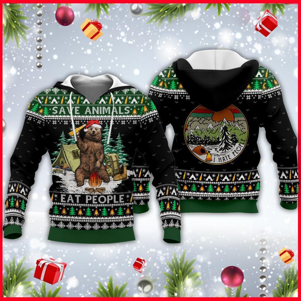 Christmas Save Animals Bear Camping 3D All Over Print | Unisex | Adult Unisex 3D Hoodie T Shirt Plus Size S-5Xl