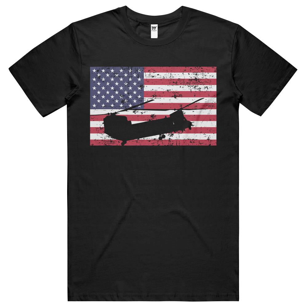 Patriotic Ch-47 Chinook Helicopter American Flag T Shirts