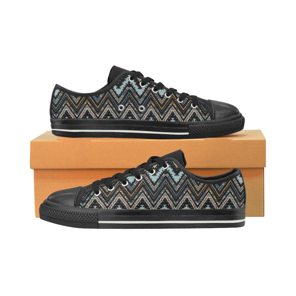 Zigzag Chevron African Afro Dashiki Adinkra Kente Kid’S Low Top Canvas Shoes Black