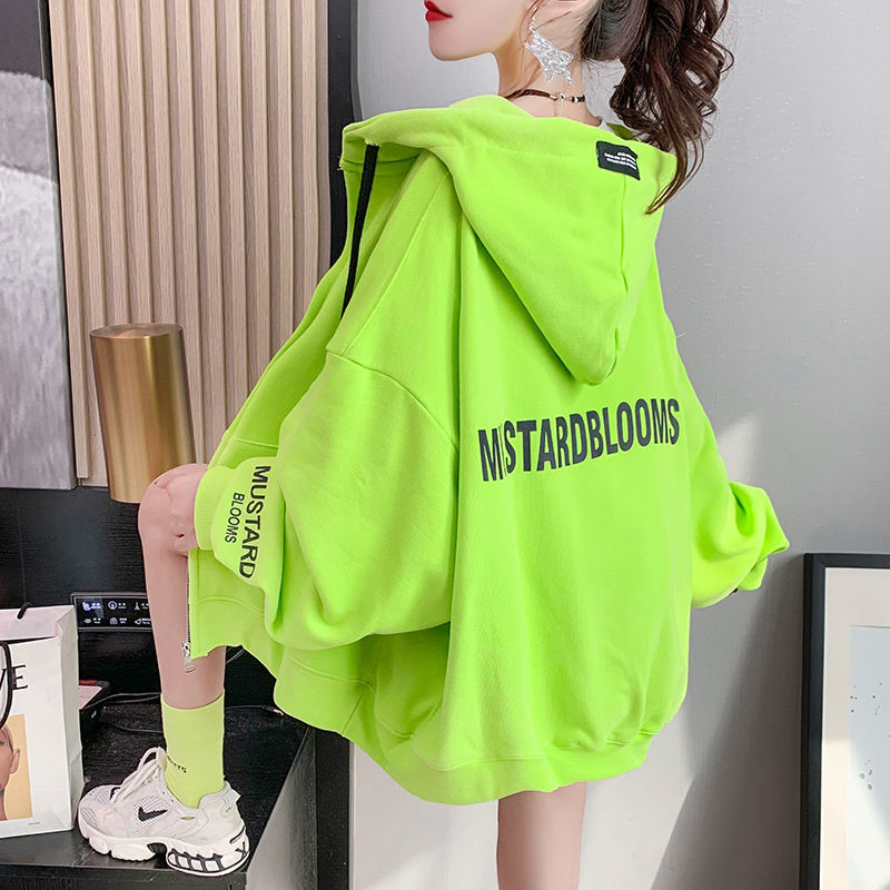 Zipper Sweater Cardigan Women’s Loose Korean Mid-Length New Spring Autumn Coat Hot Fashion Letter Printing Sweatshirt Women alx