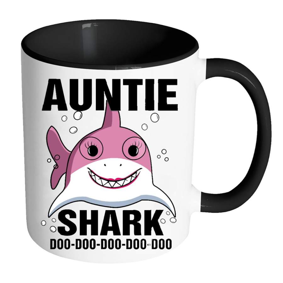 Auntie Shark Doo Doo Doo Doo Doo Doo (w) – Full-Wrap Coffee Colors Accent Mug