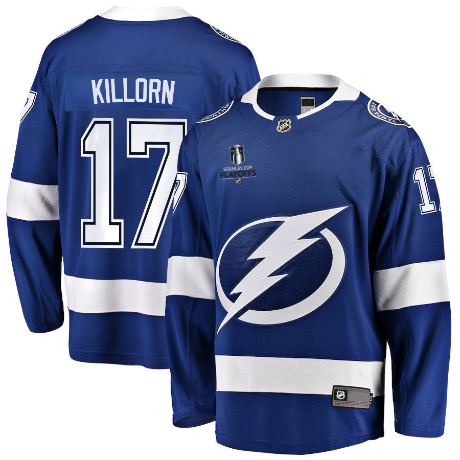 Alex Killorn 17 Tampa Bay Lightning Stanley Cup 2023 Playoffs Patch Home Breakaway Men Jersey – Blue