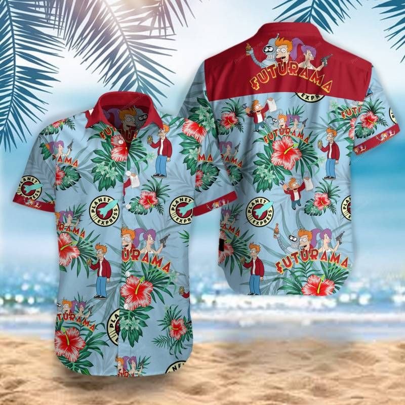 Futurama Hawaii Graphic Print Short Sleeve Hawaii Casual Shirt Ha29026