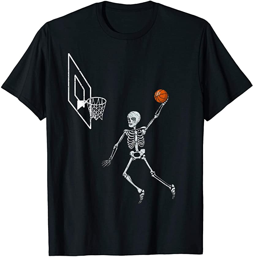 Vintage Skeleton Basketball Player Dunking Hoop Halloween T-Shirt