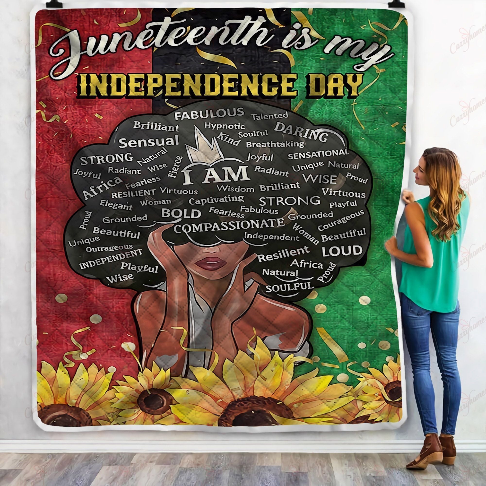 Unifinz Juneteenth Quilt Juneteenth Is My Independence Day Afro Black Girl Quilt 2022