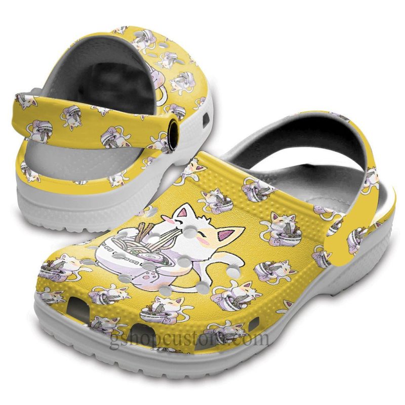 Anime Cat Cute Shoes Clogs Funny – Manga Cat Noodle Japan Custom Shoes Clogs