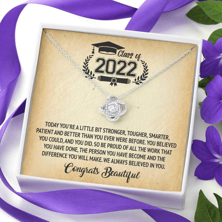 Graduation Necklace Gift – We Always Believed In You – College, High School, Senior, Master, Mba, Phd Graduation Gift – Class Of 2022 Love Knot Necklace – Lx034H