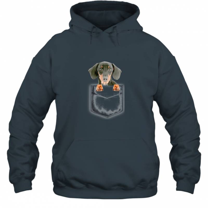 Dachshund Puppy in Left Pocket Artwork I Love My Dog Hoodie