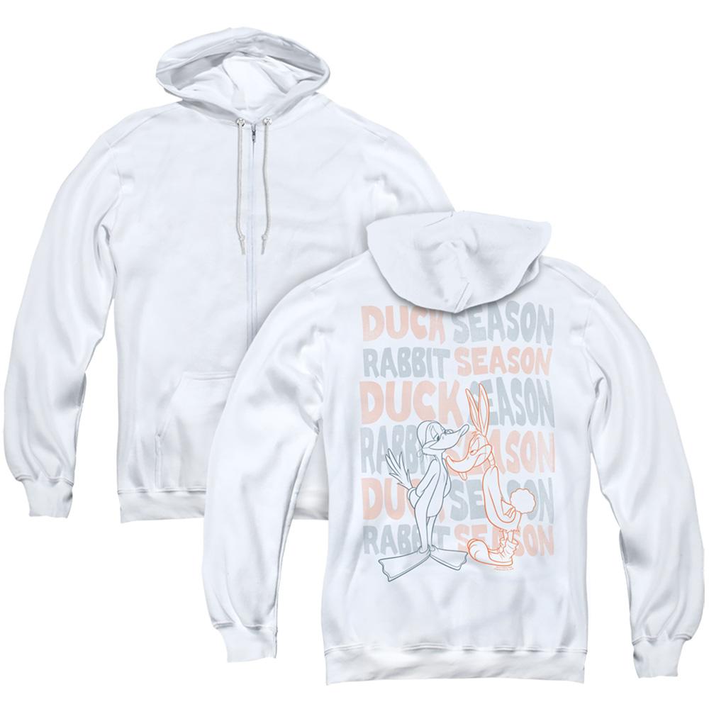 Looney Tunes Duck Season Rabbit Season Back Print Mens Zipper Hoodie White