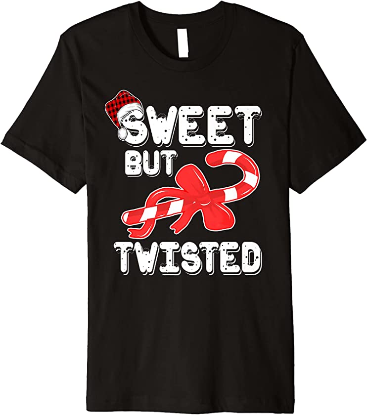 Sweet but Twisted Funny Candy Cane Christmas Santa Red plaid Premium T-Shirt