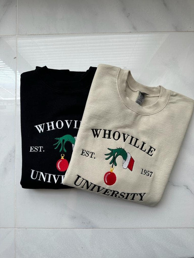 Whoville University Christmas Embroidered Sweatshirt 2D Crewneck Sweatshirt All Over Print Sweatshirt For Women Sweatshirt For Men Sws4485