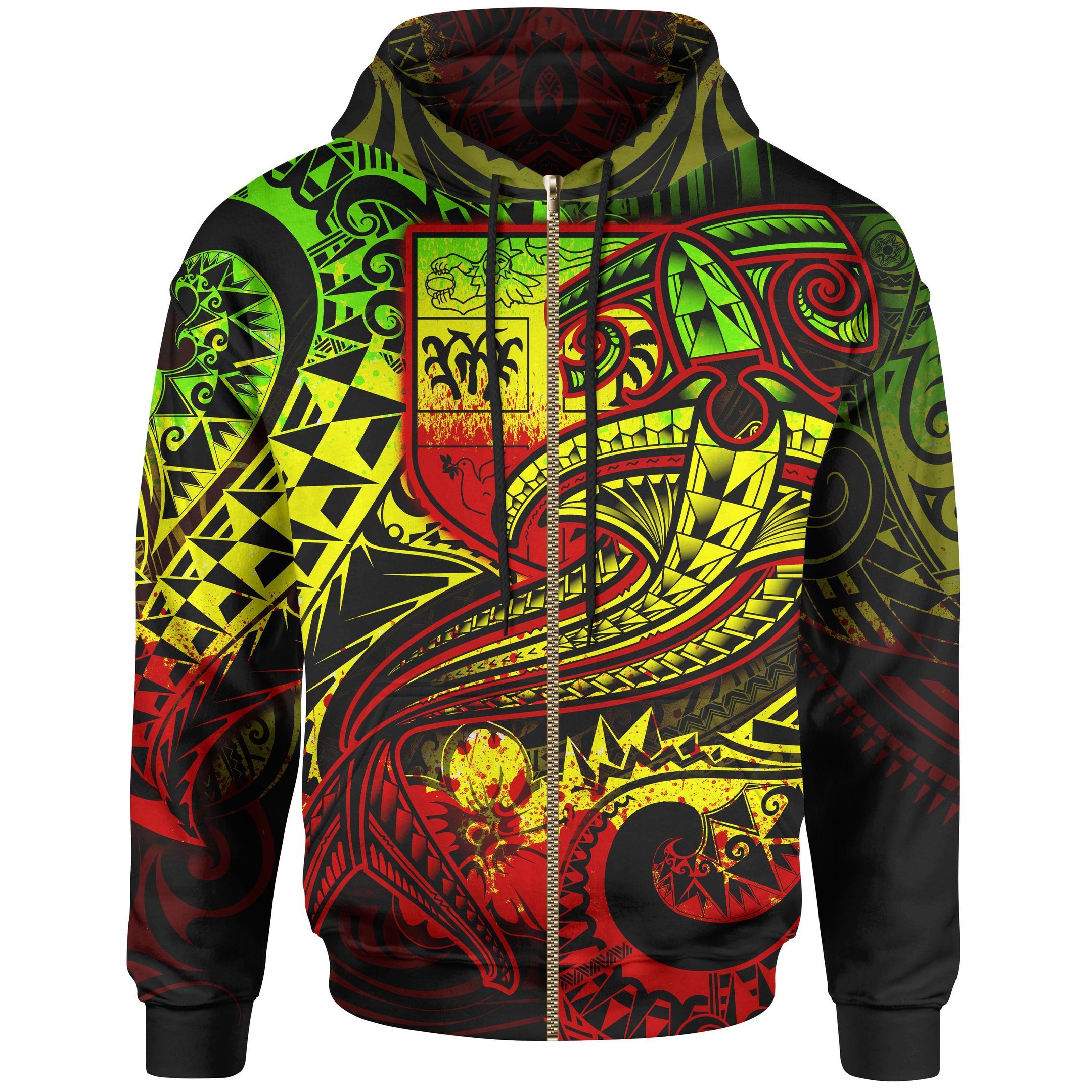 Unisex Fiji Up Reggae Shark Polynesian Tattoo 3D Zip Hoodie All Over Print