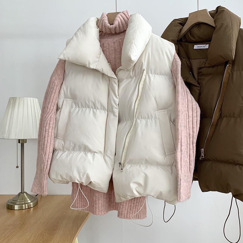 Women Fashion Turtleneck Cropped Waistcoat Puff Vest Casual Female Sleeveless Jacket Chic Lady Coat Autumn Winter Warm Outfits alx