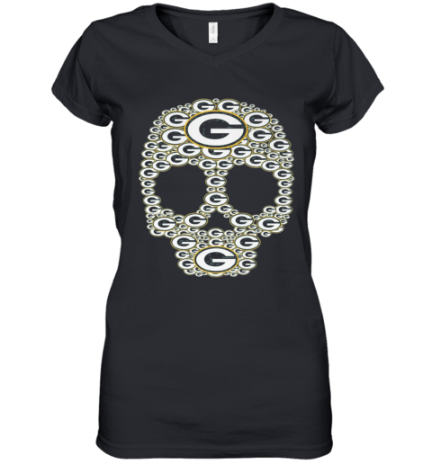 Skull Green Bay Packers Logo Women’S V-Neck T-Shirt