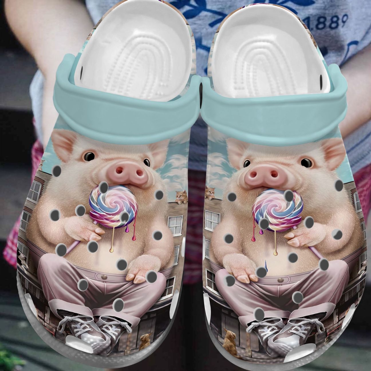 Pig Personalized Clog, Custom Name, Text, Color, Number Fashion Style For Women, Men, Kid, Print 3D Lovely Pig And His Lollipop