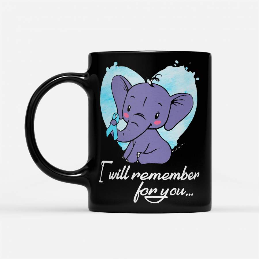 I Will Remember For You Elephant Myalgic Encephalomyelitis Awareness Light Blue Ribbon Warrior T-Shi – Black Mug