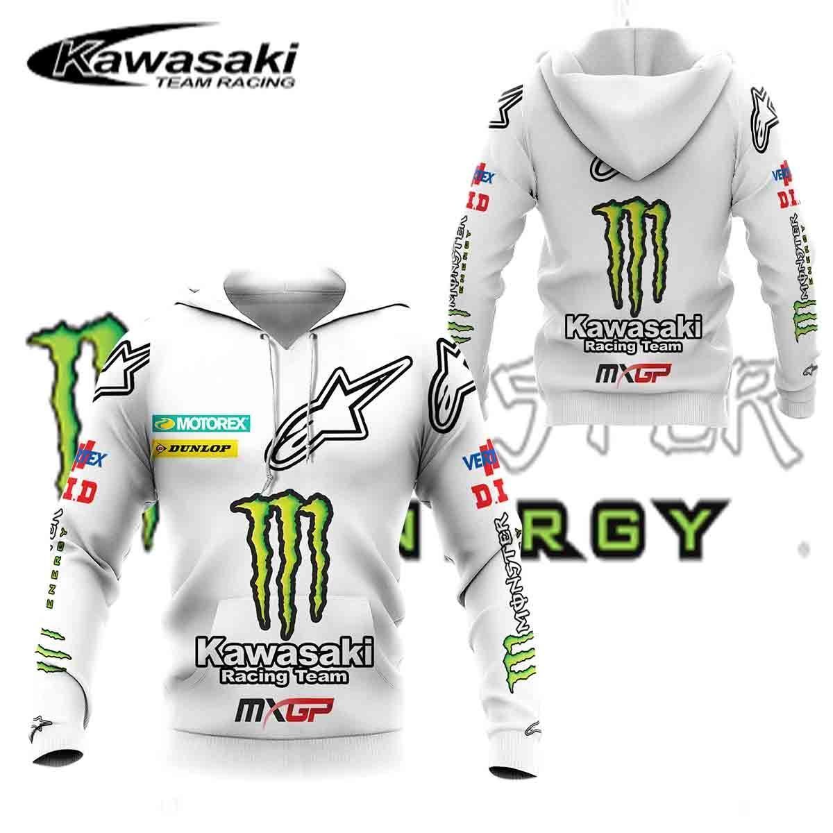 3D All Over Printed Monster Energy Kawasaki Racing   Shirts Ver 1 (White)