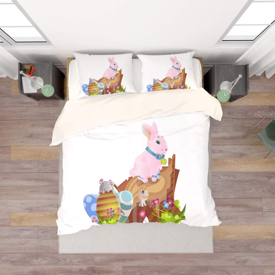 3D White Rabbit Eggs Floral Quilt Cover Set Bedding Set Duvet Cover Pillowcases SF20