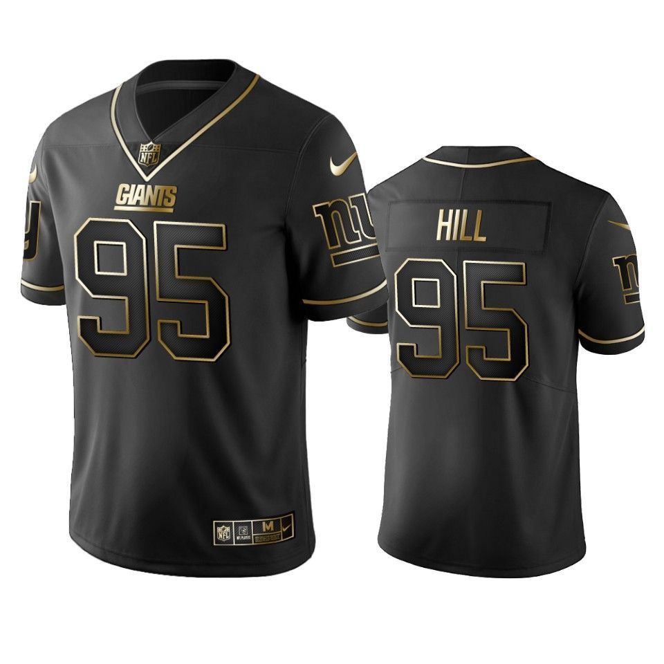 New York Giants 95 Bj Hill Black Golden Edition Mens Jersey