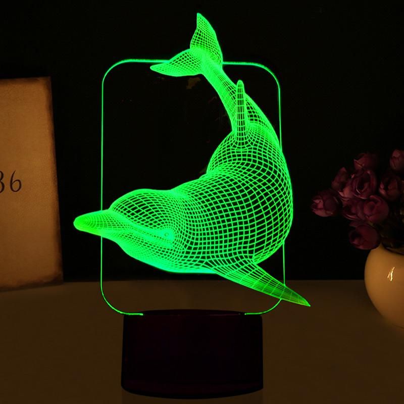 Lovely Dolphin Colorful Dramatic 3D Illusion Night Light Led Light