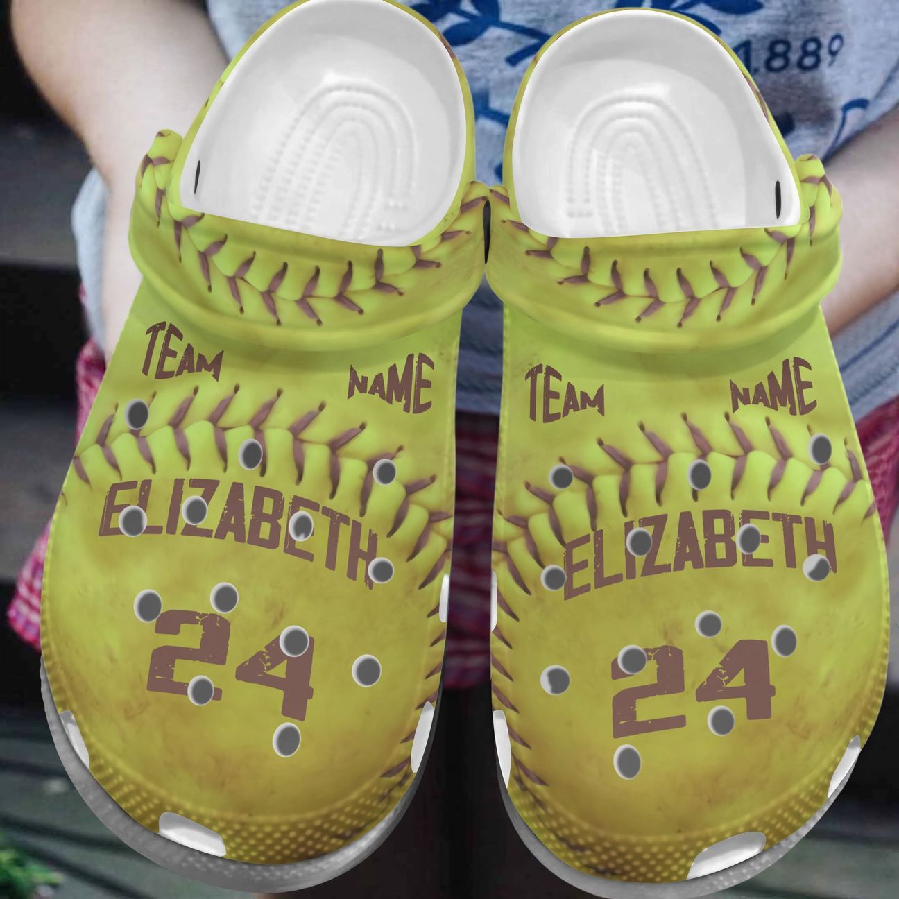 Softball Personalize Clog, Custom Name, Text, Fashion Style For Women, Men, Kid, Print 3D Yellow & Red Personalized