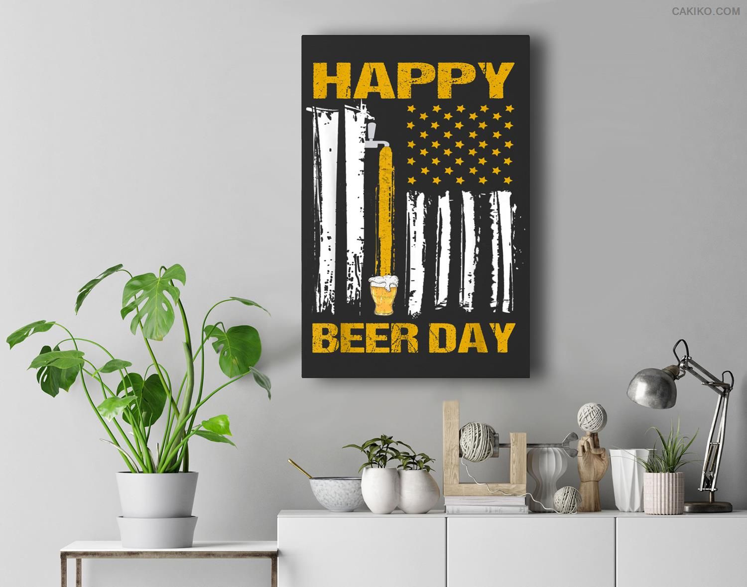 Happy International Beer Day American Flag Usa Birthday Men Premium Wall Art Canvas Decor