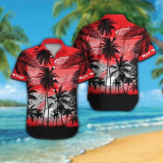 Detroit Red Wings Short Sleeve Button Up Tropical Aloha Hawaii Shirt Ha5877