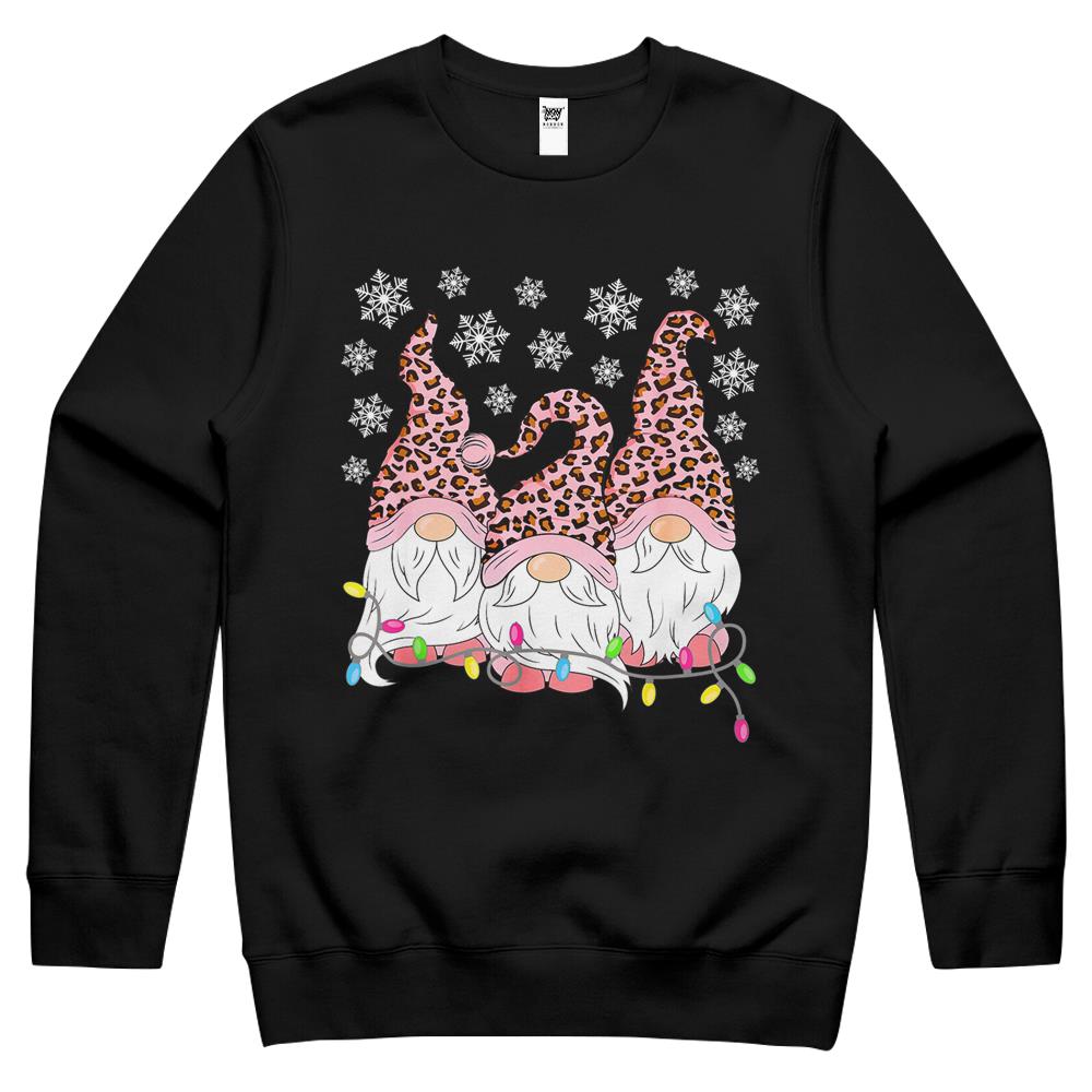 Pink Leopard Print Gnomes Xmas Funny Christmas Gnome Women Crewneck Sweatshirt